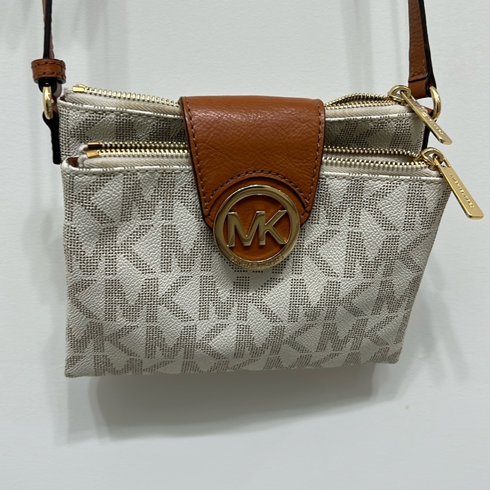 Michael Kors White MK Logo Crossbody